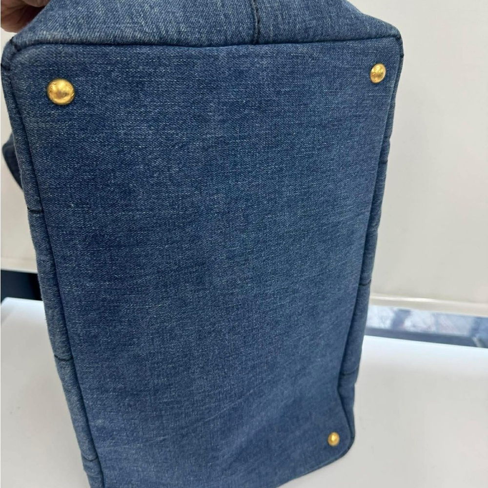Prada Canapa Denim Tote with Gold Triangle Logo - Indigo Blue Large - Picture 4 of 10